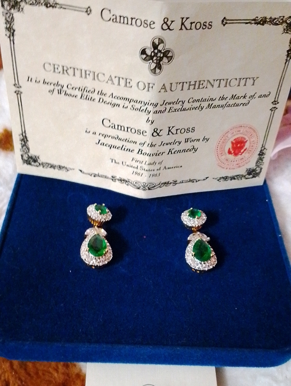 Camrose & Kross Emerald Green Teardrop Halo Drop Earrings